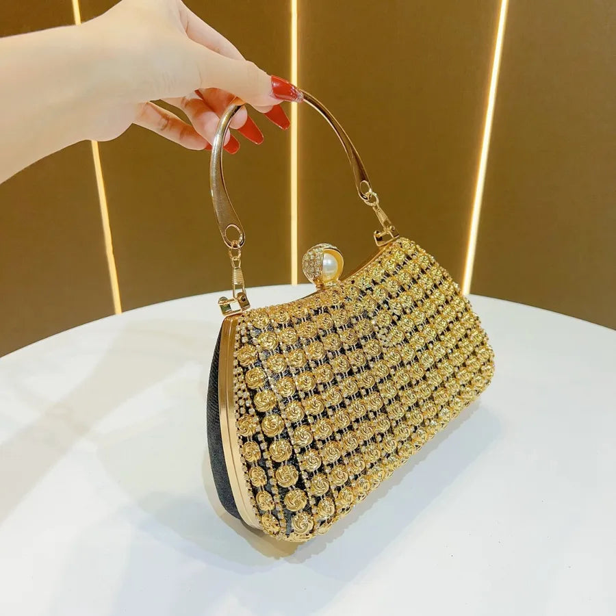 Elegant retro chinese style evening bag adorned with sparkling embellishments and a chic handle