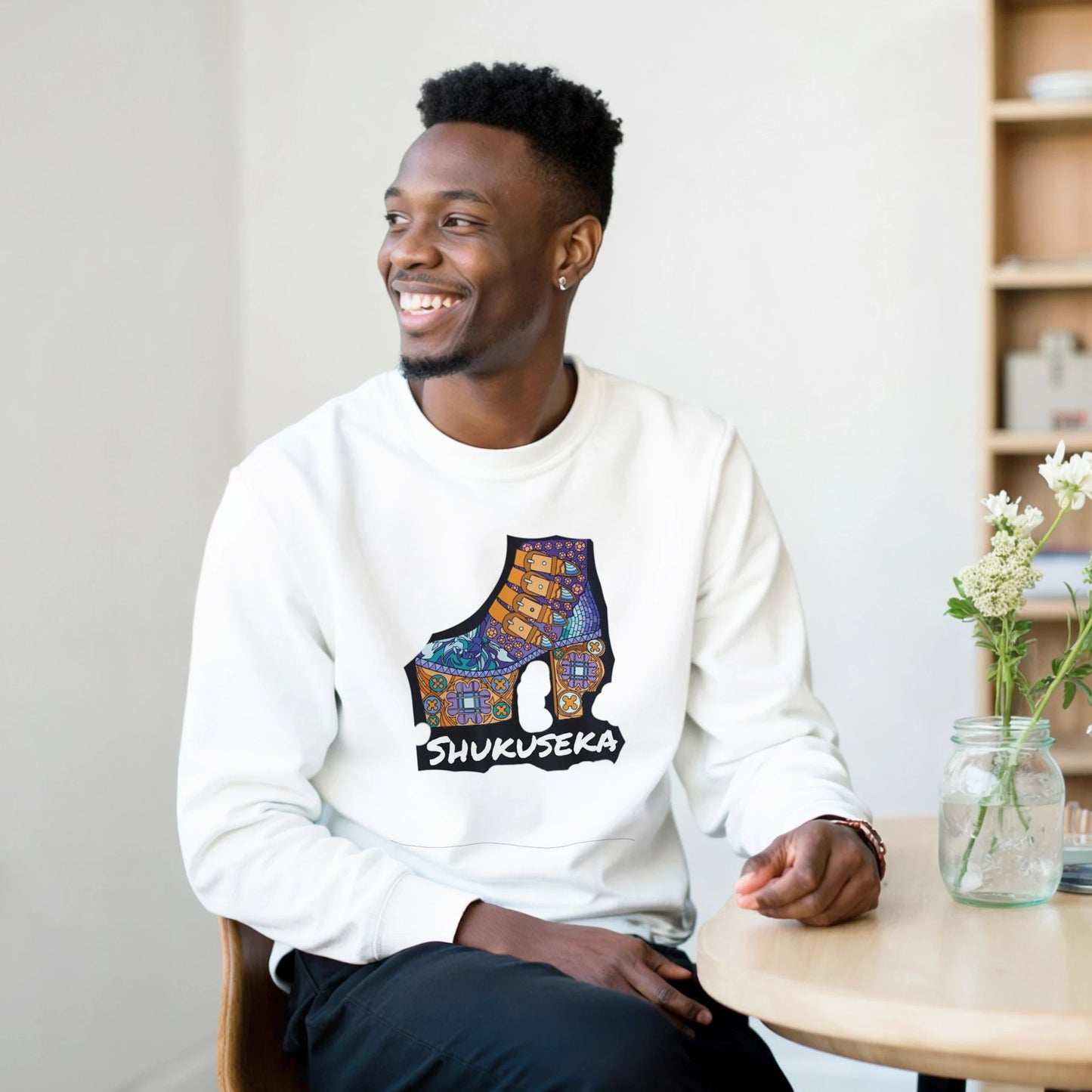 Man wearing a Shukuseka graphic design on a classic heavy blend sweatshirt by Luxurymania24