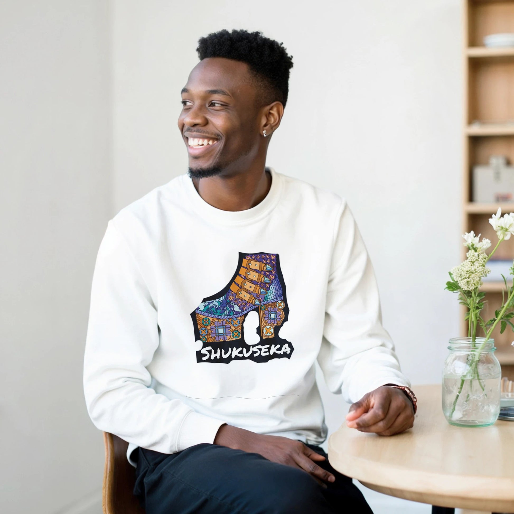 Man wearing a Shukuseka graphic design on a classic heavy blend sweatshirt by Luxurymania24