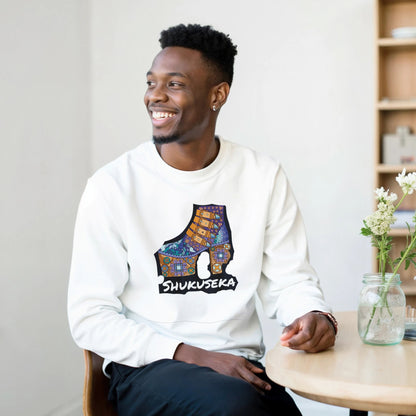 Man wearing a Shukuseka graphic design on a classic heavy blend sweatshirt by Luxurymania24