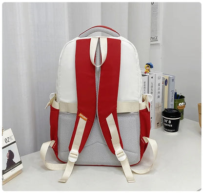 Red and white padded school bag with mesh side pockets and adjustable straps primary school backpack for girls by Luxurymania24