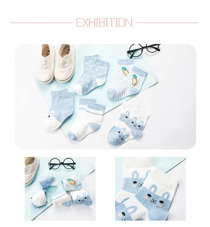 Soft toddler socks for boys and girls in blue with cute designs and comfortable fit