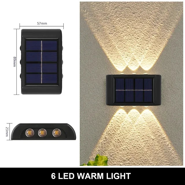 Black Warm Light Solar Wall Light with 6 LEDs