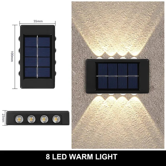 Solar wall light black with 8 LED warm white lights