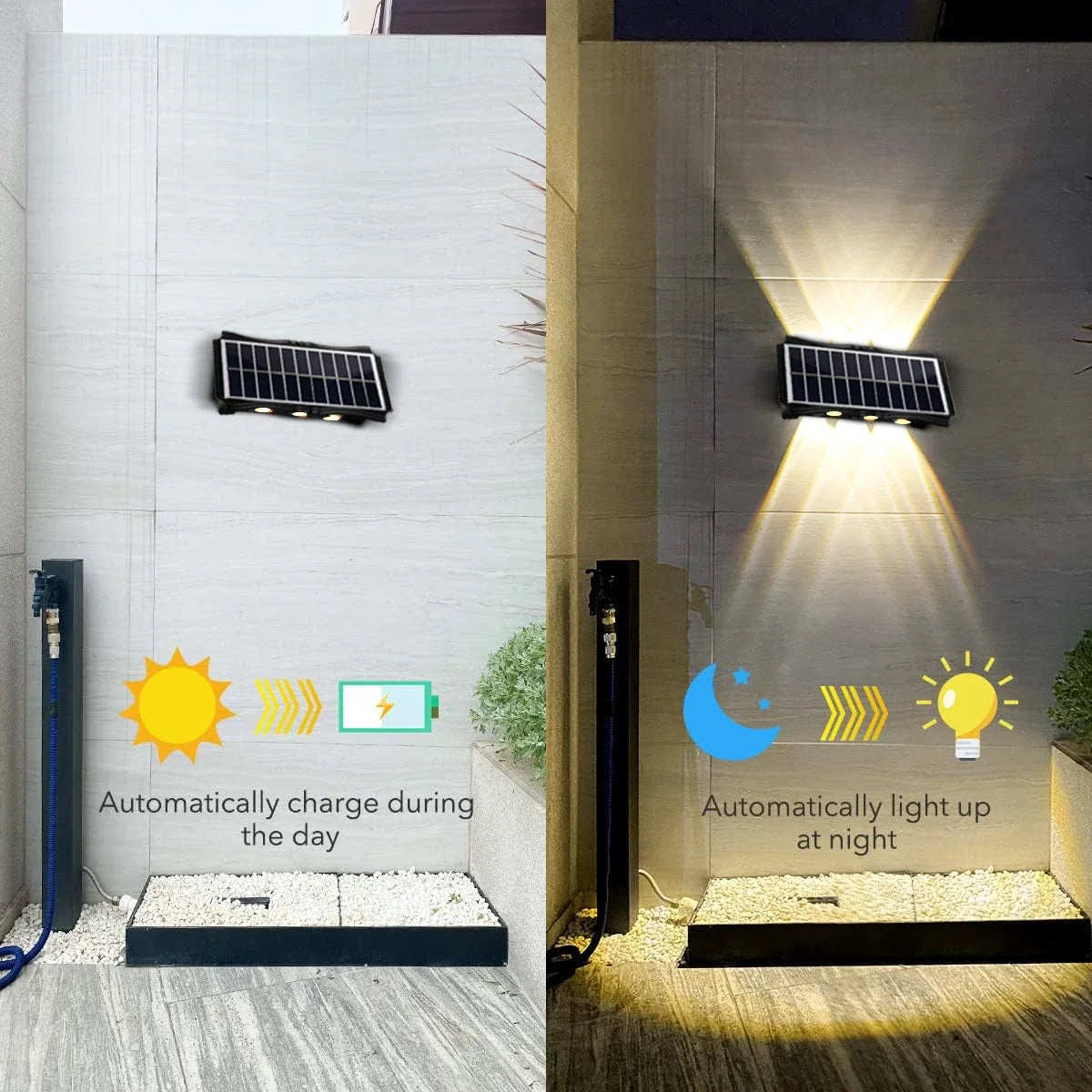 Solar Wall Light Black Outdoor Waterproof for Garden Use