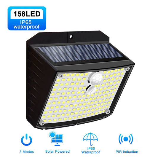 Black 158 LED solar lights in garden, waterproof and PIR induction