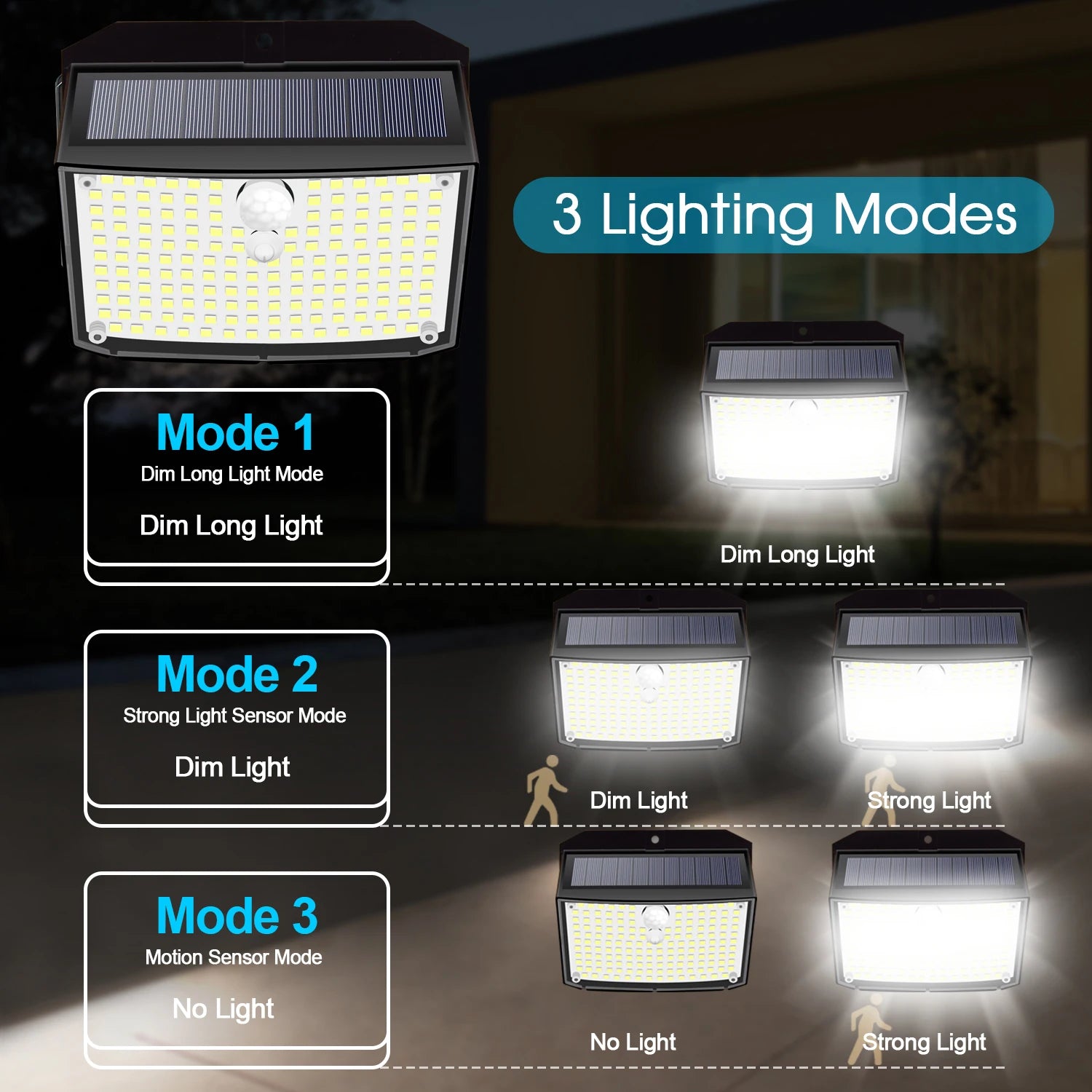 Black solar lights in garden with three lighting modes