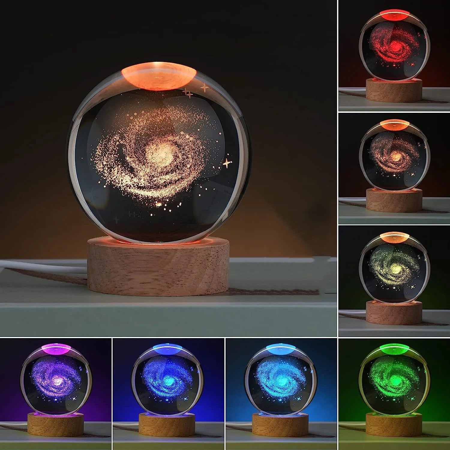 Crystal ball night lamp with solar system design