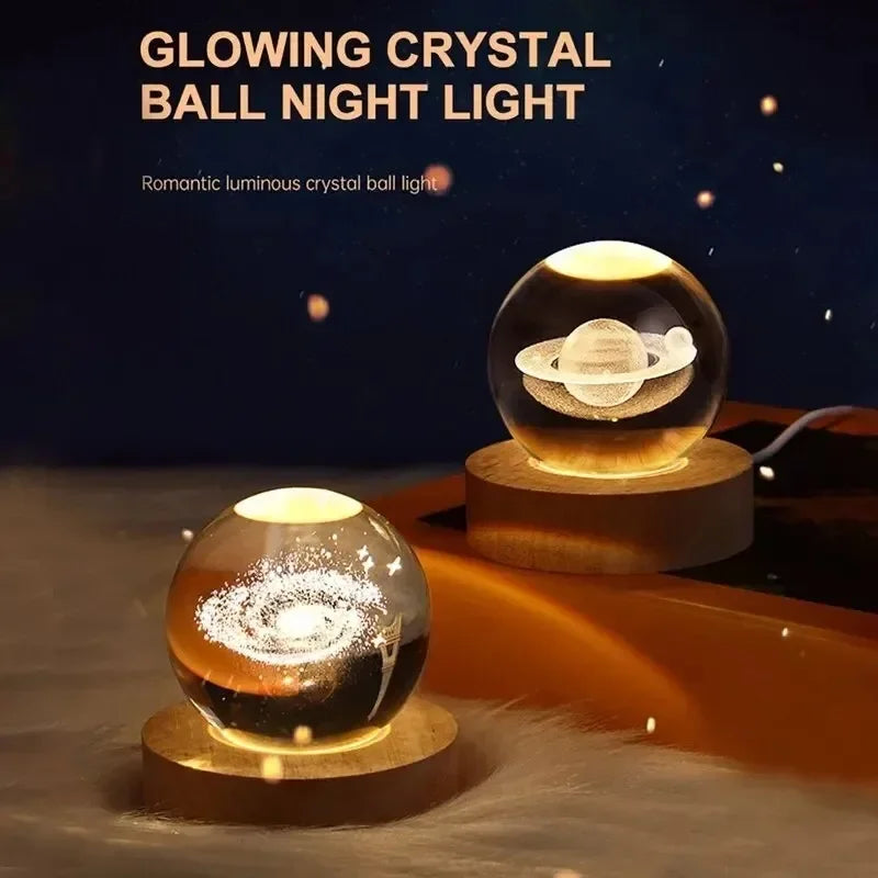 Glowing Crystal Ball Night Lamp with Solar System design