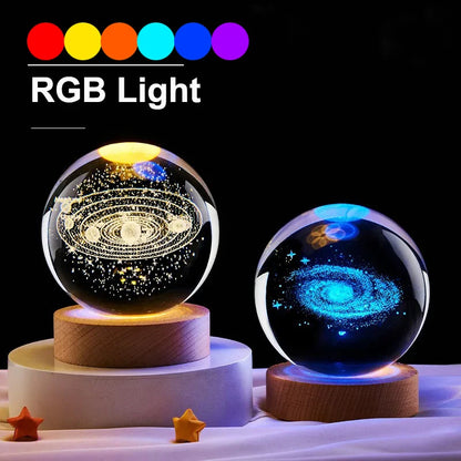 Crystal ball night lamp with Solar System design and RGB light