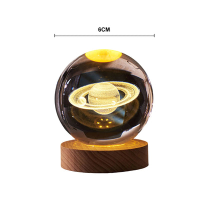 Crystal Solar System Crystal Ball Night lamp with wooden base