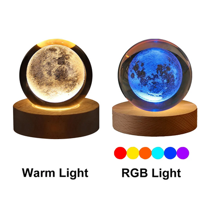 Crystal Ball Night Lamp in warm and RGB light with Solar System design