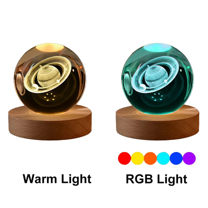 Solar System Crystal Ball Night lamp on wooden base
