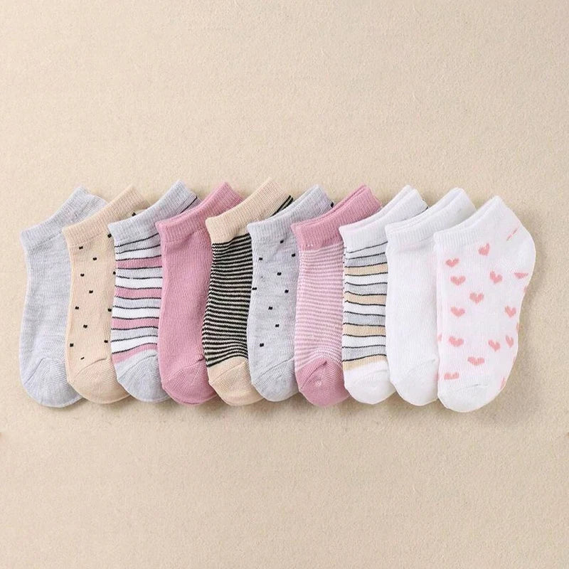 Set of striped and heart kids socks in various colours and patterns for stylish young feet