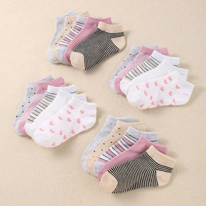 Set of striped and heart kids socks in various colours for stylish and comfortable wear