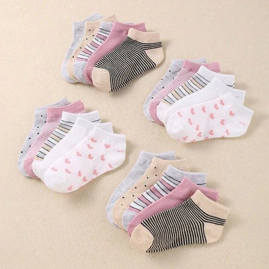 Set of striped and heart kids socks in various colours for stylish and comfortable wear