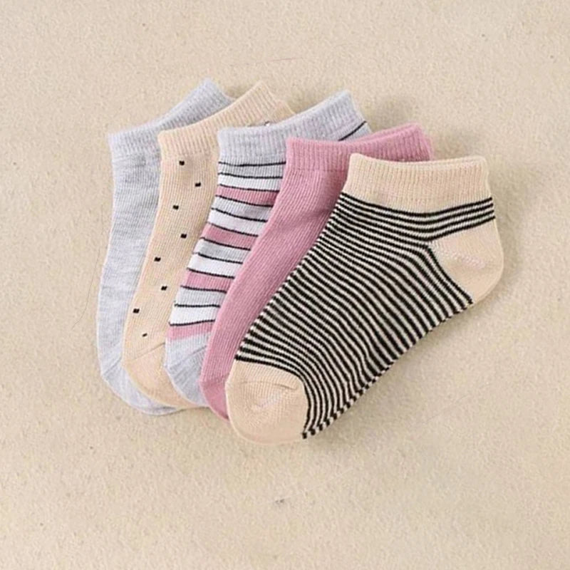 Set of five striped and heart kids socks in various pastel colours perfect for playful outfits