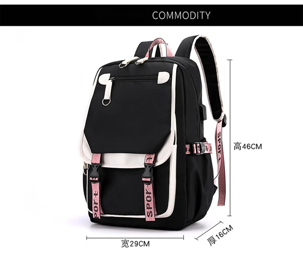 Pink Black Laptop Backpack For Students Luxurymania24 black bag with pink straps white trim padded laptop sleeve
