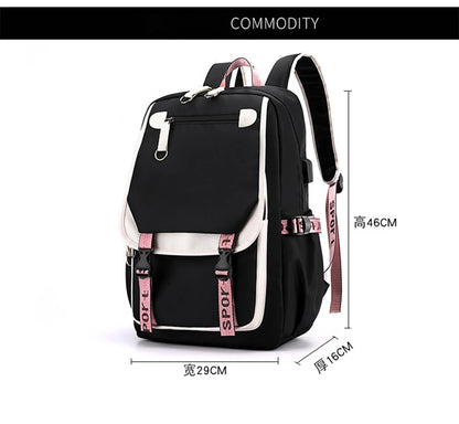 Pink Black Laptop Backpack For Students Luxurymania24 black bag with pink straps white trim padded laptop sleeve