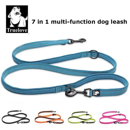 Adjustable multi-function dog lead in blue, designed for versatility and comfort during walks