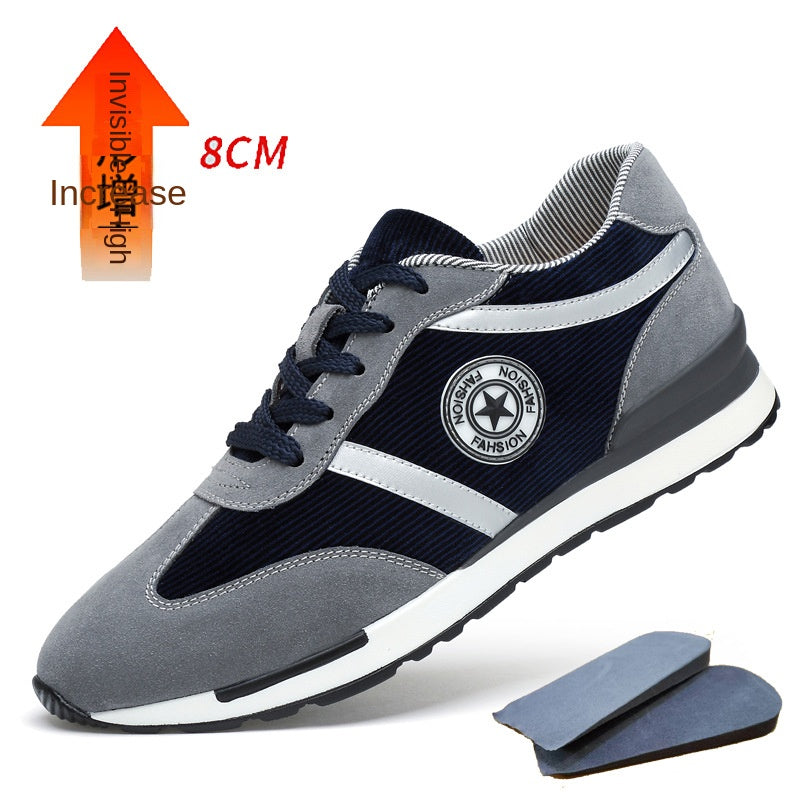 Luxurymania24 Elevated Sole Fashion Sneakers Men grey and navy lace up trainer with 8cm hidden height insole