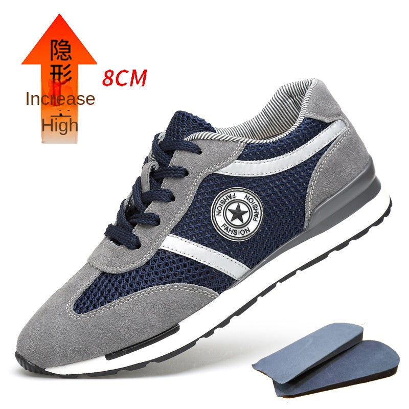 Luxurymania24 grey and navy mesh suede trainers with white stripe logo and removable insole Elevated Sole Fashion Sneakers Men