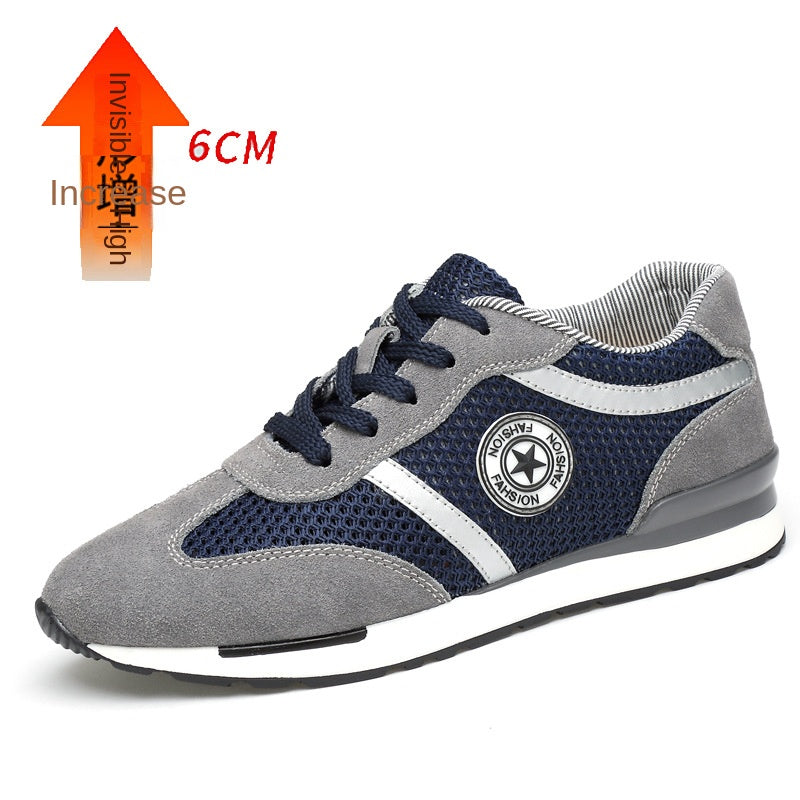 Luxurymania24 Elevated Sole Fashion Sneakers Men grey suede navy mesh trainers with 6cm hidden height lift