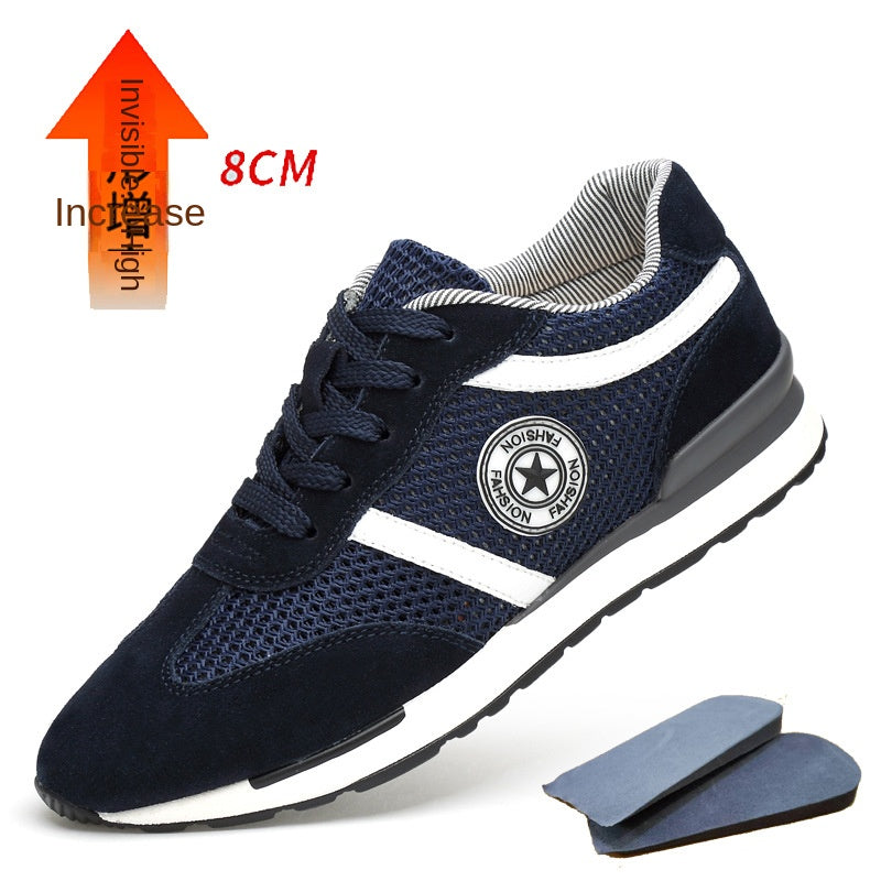 Luxurymania24 navy blue mesh suede trainer with white stripes logo patch and removable inserts Elevated Sole Fashion Sneakers Men