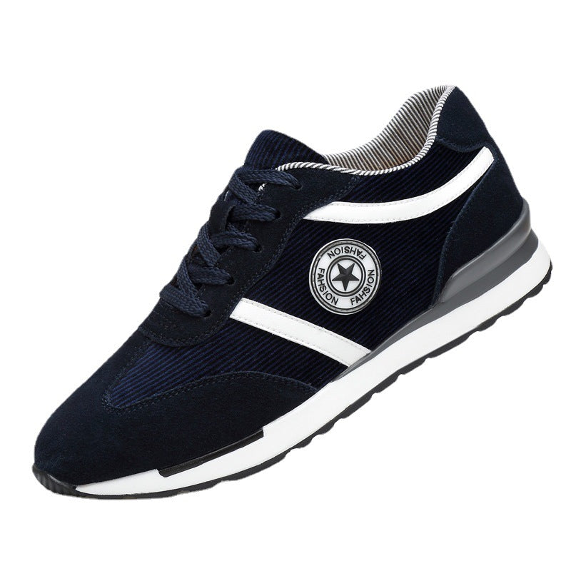 Luxurymania24 navy blue suede trainers with white stripe and round logo Elevated Sole Fashion Sneakers Men for casual wear