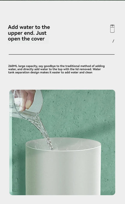 USB automatic humidifier with light, featuring easy top fill design for hassle-free refilling