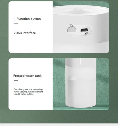 USB automatic humidifier with light featuring a frosted water tank and USB interface for easy use