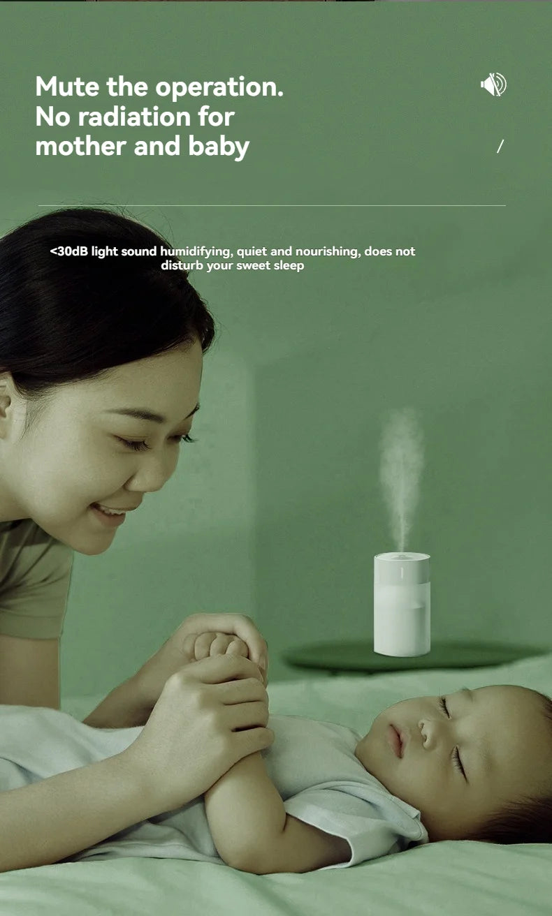USB automatic humidifier with light, designed for quiet use, safe for mothers and babies during sleep