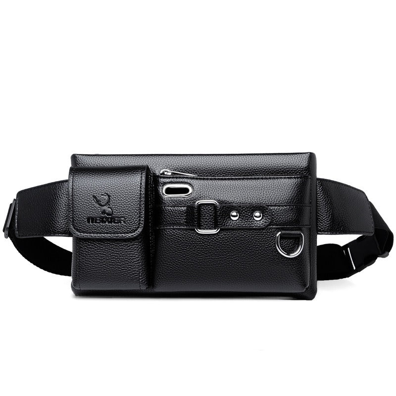 eprolo PU leather outdoor waist bag with multiple pockets and adjustable strap for convenience
