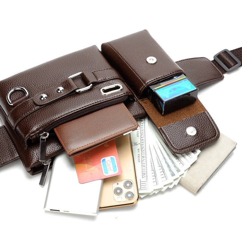 eprolo PU leather outdoor waist bag with multiple compartments for carrying essentials