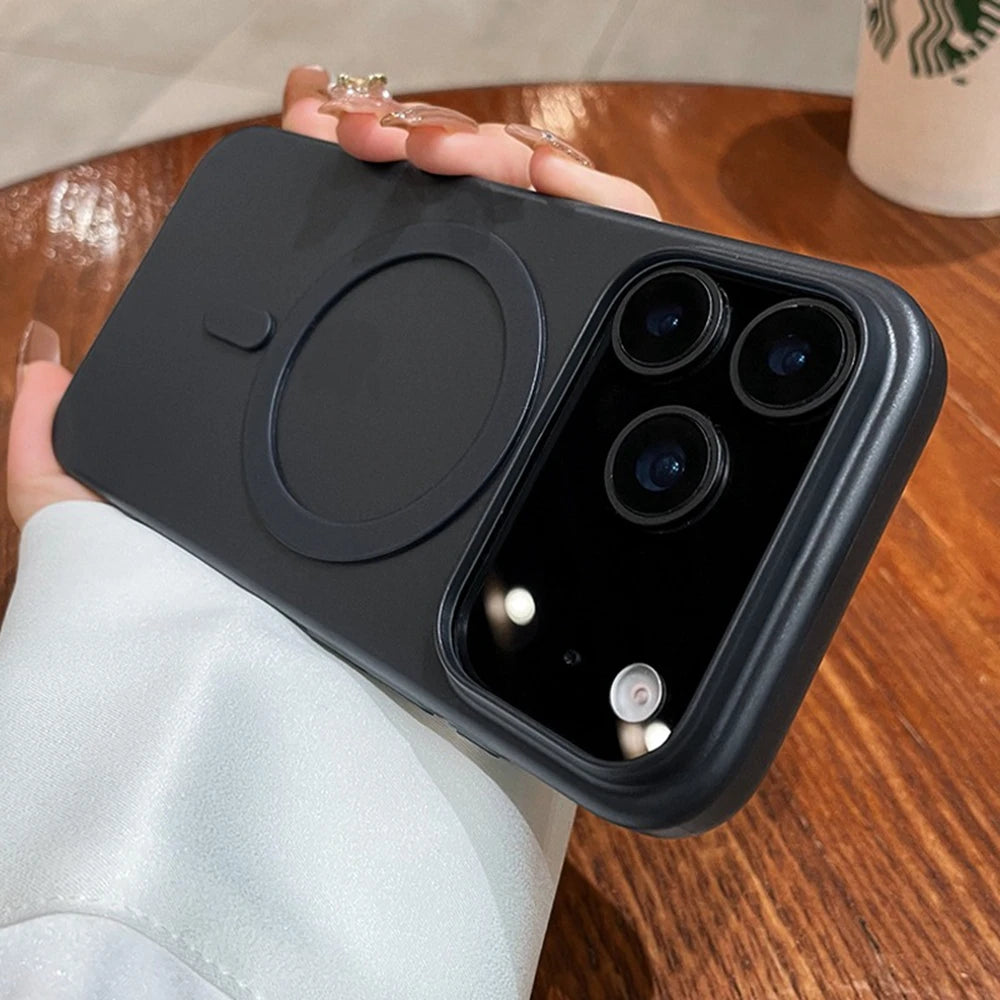 Slim matte iPhone 17 Pro Max MagSafe case in sleek black finish, showcasing camera cutouts