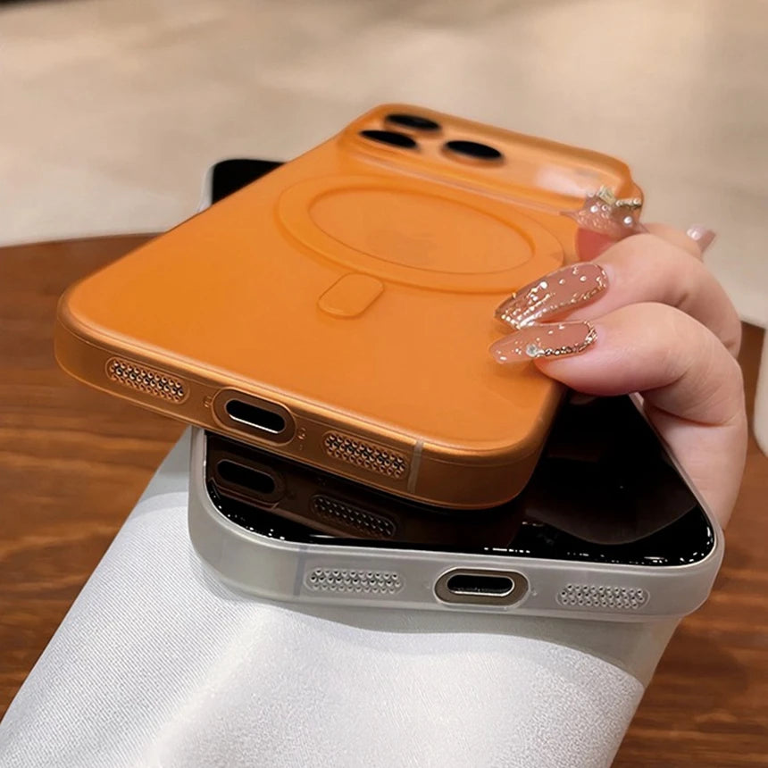 Slim matte iPhone 17 Pro Max MagSafe case in orange and silver designs for stylish protection
