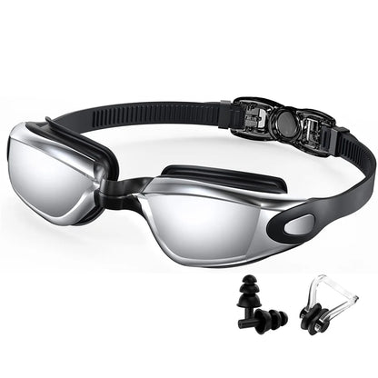 Luxurymania24 waterproof swimming glasses men women with black adjustable strap and nose clip
