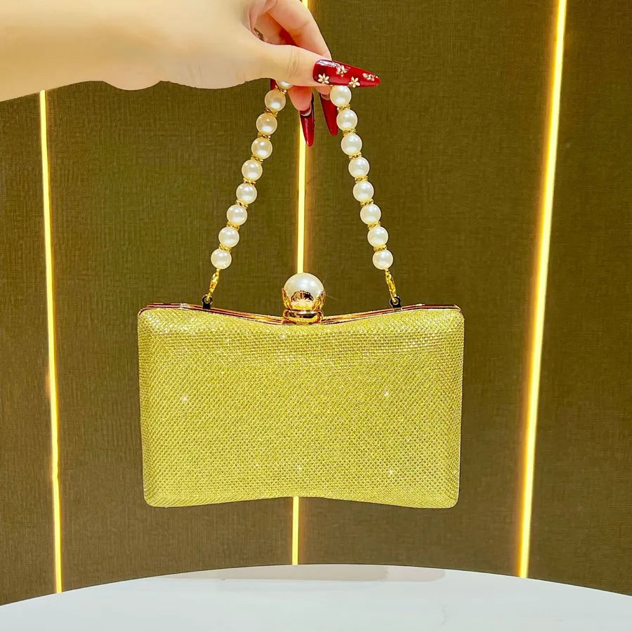 Elegant wedding beaded sequin handbag with pearl handle for bridal occasions