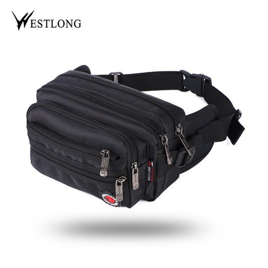 Luxurymania24 black Westlong casual fanny pack with phone compartment multiple zip pockets adjustable belt