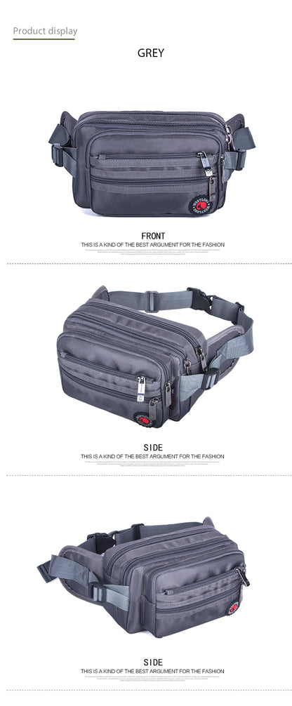 Grey casual fanny pack with phone compartment multiple zip pockets and adjustable strap by Luxurymania24