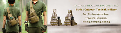 Tactical chest bag in camouflage worn across chest with pockets and bottle casual fanny pack with phone compartment