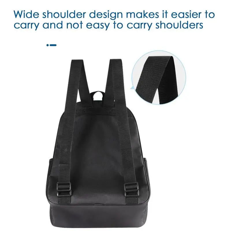 Black waterproof inline skates bag backpack showing wide shoulder straps and reinforced base for carrying skates