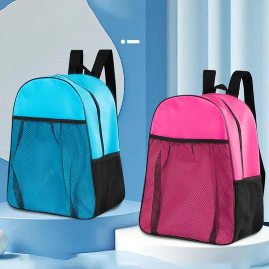 Luxurymania24 waterproof inline skates bag duo in blue and pink with mesh front pocket and black straps